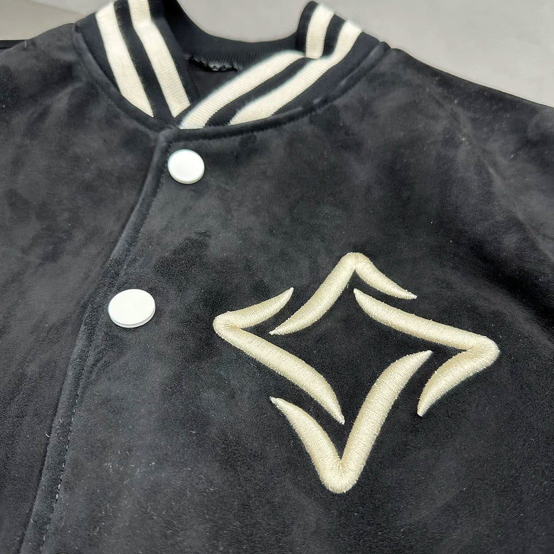 Embroidered Logo Sheepskin Varsity Baseball Jacket 5