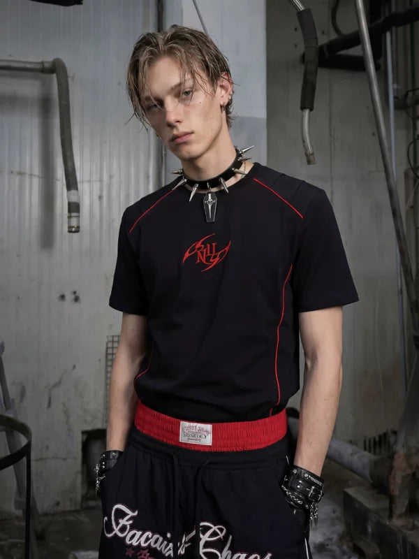 Embroidered Logo Short-Sleeve Streetwear T-Shirt 1