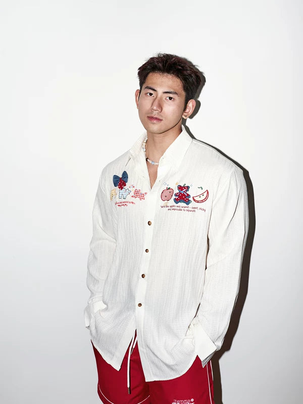 Embroidered Long-Sleeve Button-Down Shirt 1