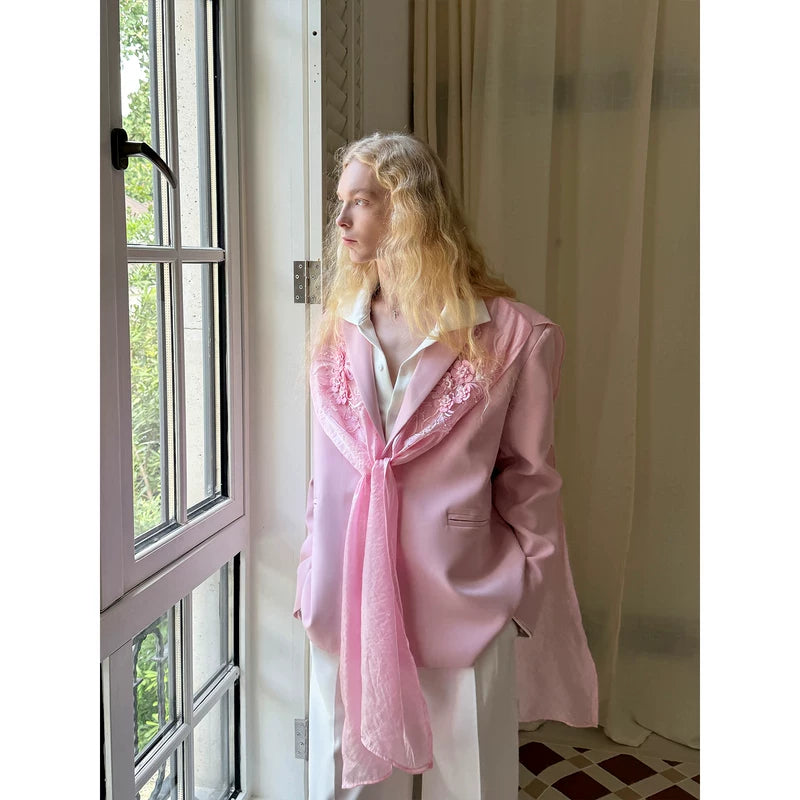 Embroidered Longline Loose Fit Suit Jacket 2