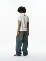 Embroidered Loose Fit Drawstring Denim Pants 5