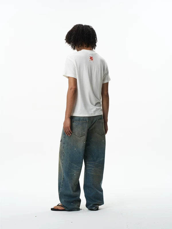 Embroidered Loose Fit Drawstring Denim Pants 5