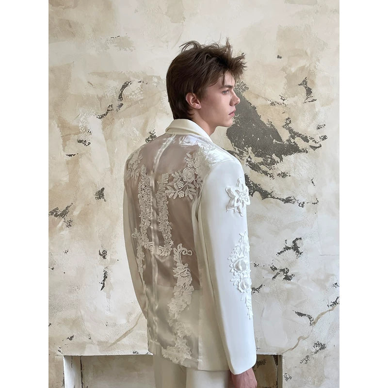 Embroidered Mesh Back Suit Jacket and Pants 5
