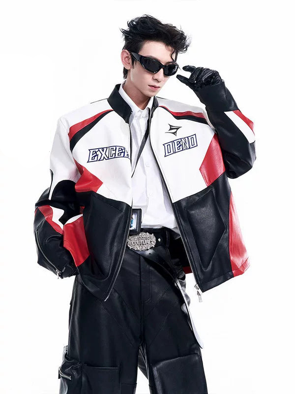 Embroidered Motorcycle Leather Jacket