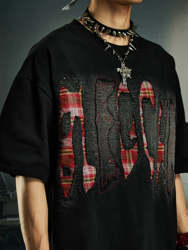 Embroidered Patchwork Distressed T-Shirt 3
