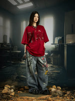 Embroidered Patchwork Distressed T-Shirt 5