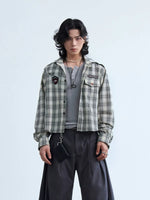 Embroidered Plaid Short-Sleeve Hooded Shirt 1