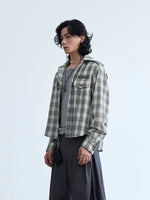 Embroidered Plaid Short-Sleeve Hooded Shirt 2