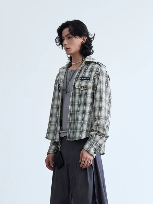 Embroidered Plaid Short-Sleeve Hooded Shirt 2