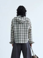 Embroidered Plaid Short-Sleeve Hooded Shirt 3