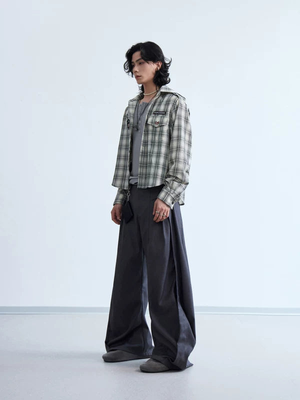 Embroidered Plaid Short-Sleeve Hooded Shirt 5