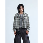 5834713244464,5834713244465,5834713244466, Embroidered Plaid Short-Sleeve Hooded Shirt