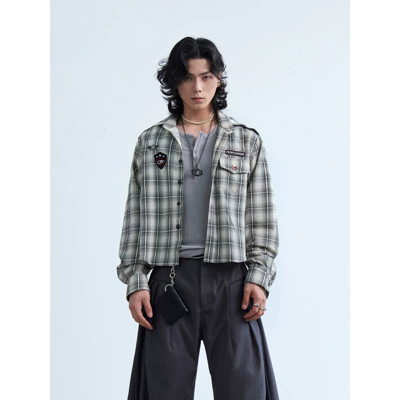 5834713244464,5834713244465,5834713244466, Embroidered Plaid Short-Sleeve Hooded Shirt