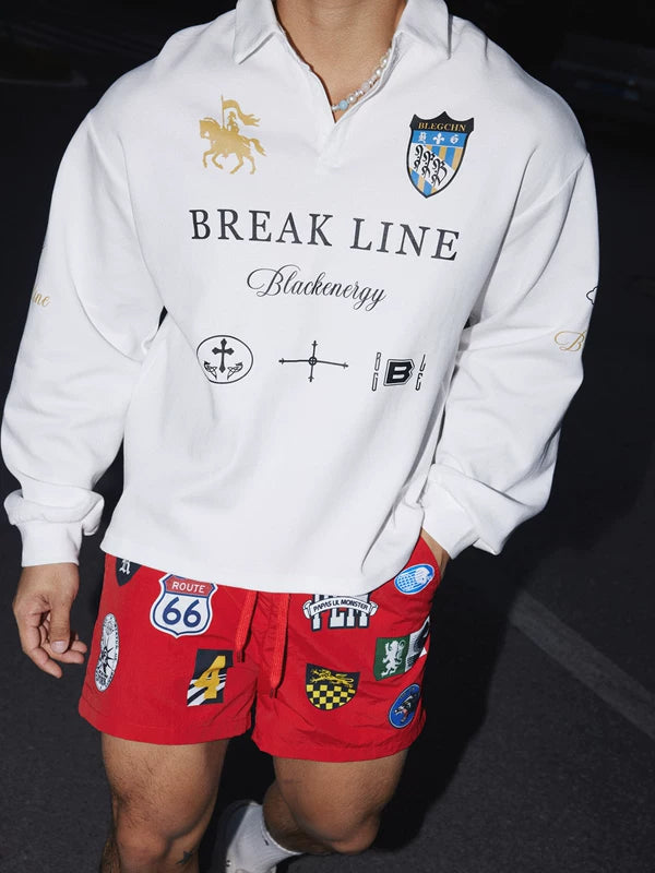 Embroidered Print Polo Neck Sweatshirt 3