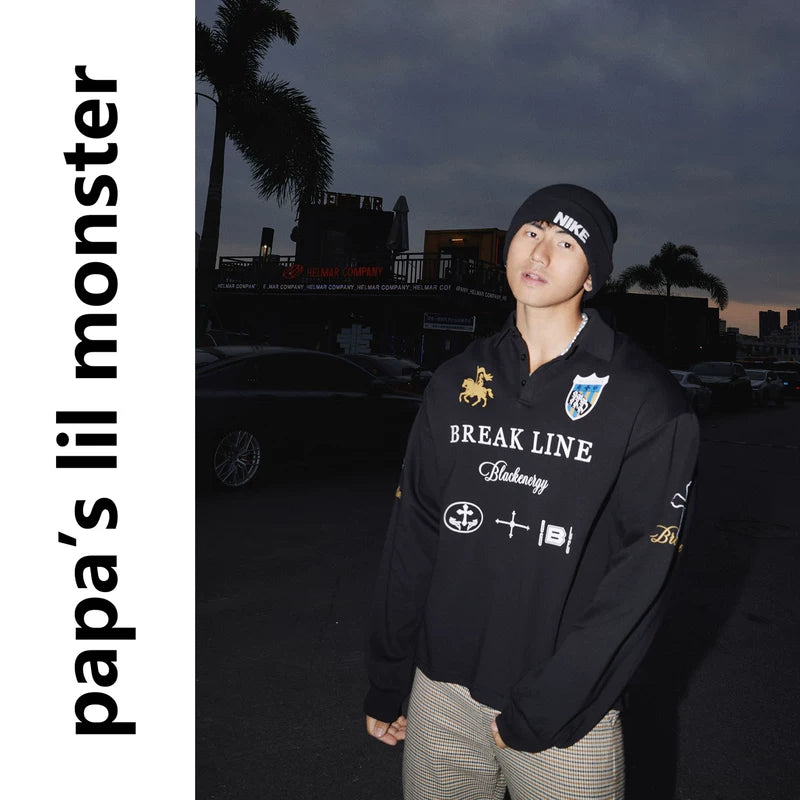 6043538613736,6043538613737,6043538613738,6043538613739, Embroidered Print Polo Neck Sweatshirt