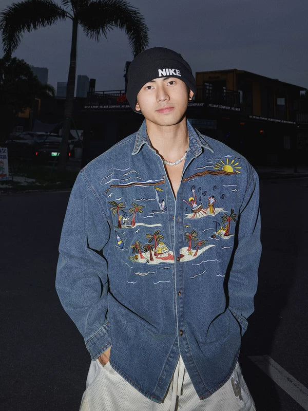 Embroidered Resort Island Denim Shirt 1