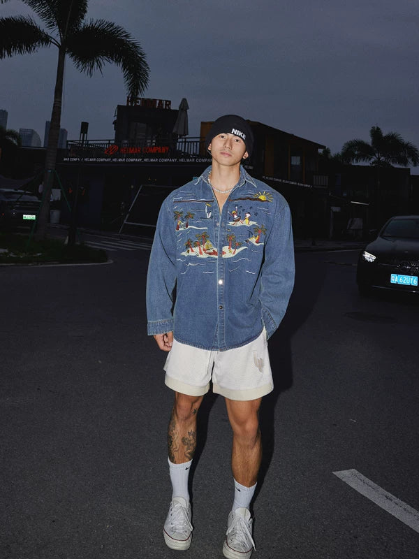 Embroidered Resort Island Denim Shirt 2
