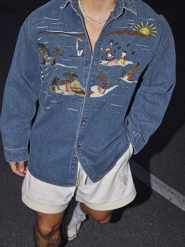 Embroidered Resort Island Denim Shirt 3