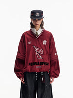 Embroidered Retro Sporty V-Neck Hoodie 1