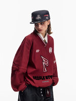 Embroidered Retro Sporty V-Neck Hoodie 4