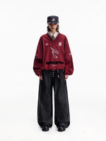 Embroidered Retro Sporty V-Neck Hoodie 5