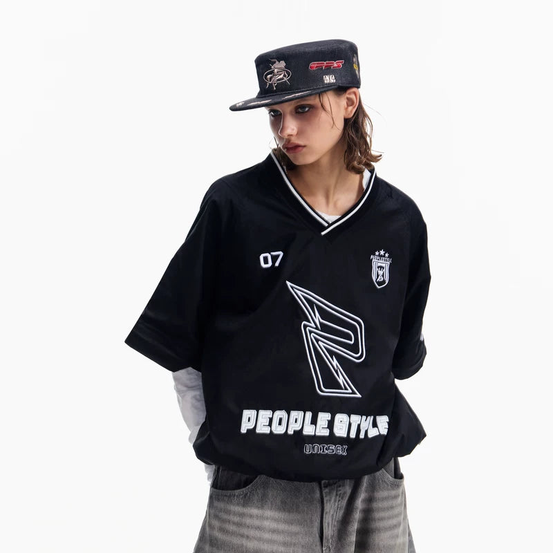 5083886613979,5083886613982,5083886613985, Embroidered Retro Sporty V-Neck Hoodie