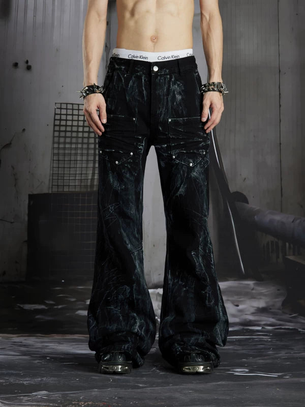 Embroidered Rivet Detail Flared Jeans 3
