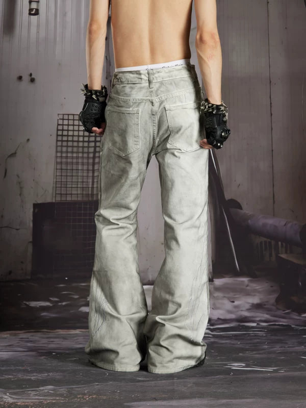 Embroidered Rivet Detail Flared Jeans 4