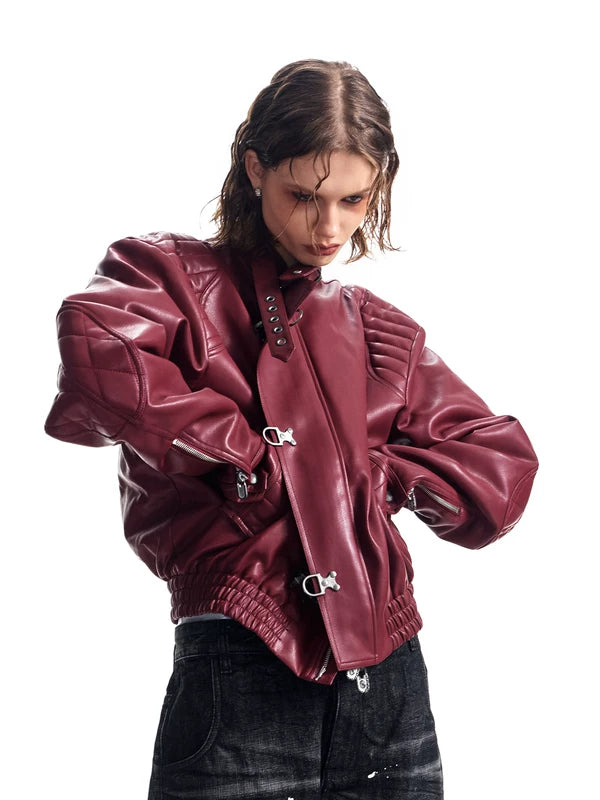 Embroidered Rivet Motorcycle Leather Jacket 1