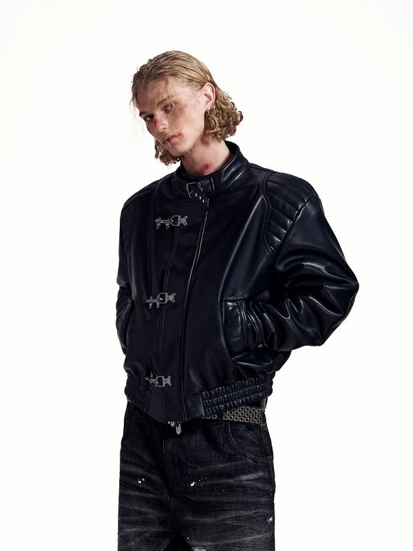 Embroidered Rivet Motorcycle Leather Jacket 4