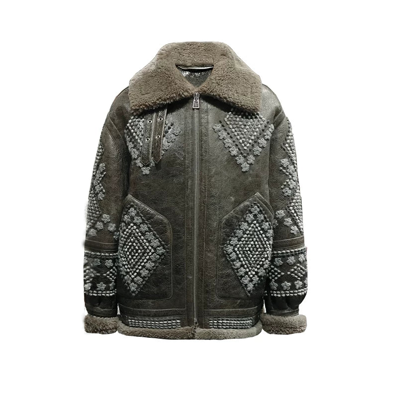 Embroidered Sheepskin Shearling Jacket 1