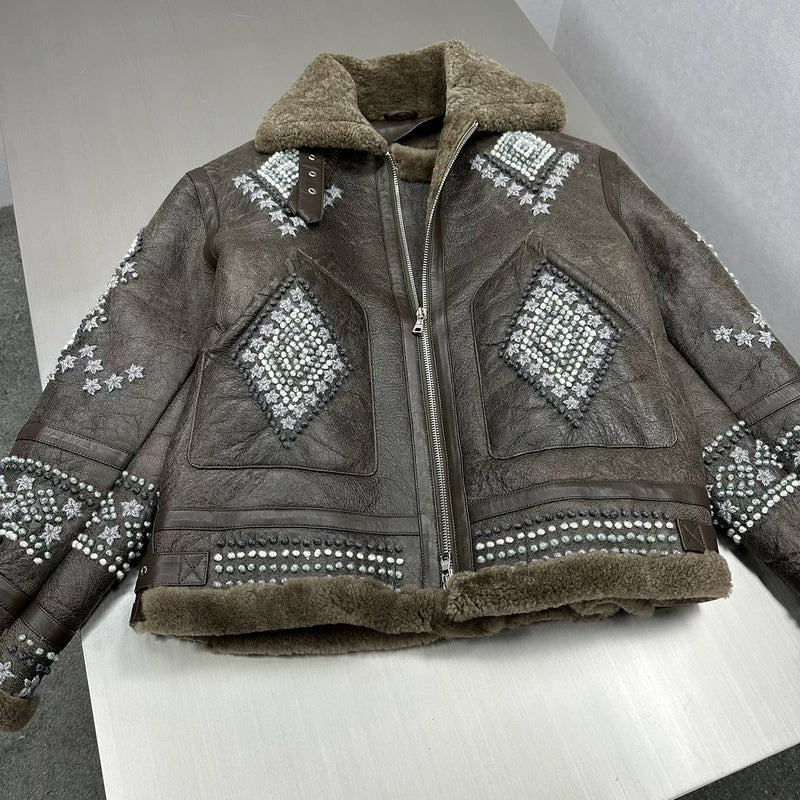 Embroidered Sheepskin Shearling Jacket 2