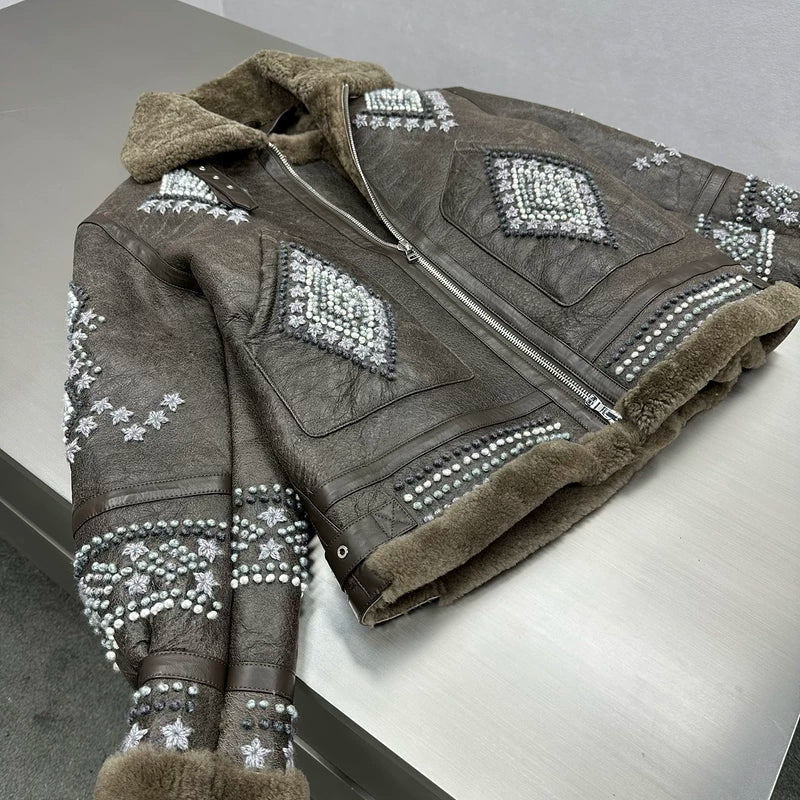 Embroidered Sheepskin Shearling Jacket 3