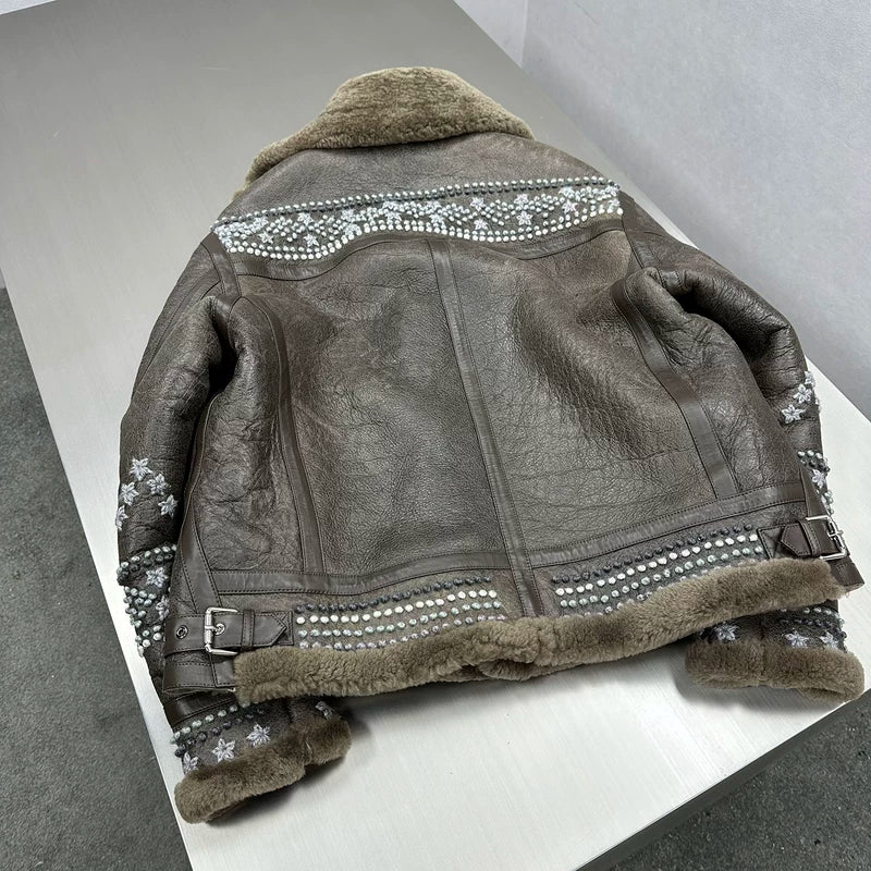 Embroidered Sheepskin Shearling Jacket 4