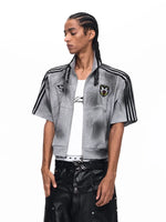 Embroidered Short Sleeve Stand Collar Jacket 2