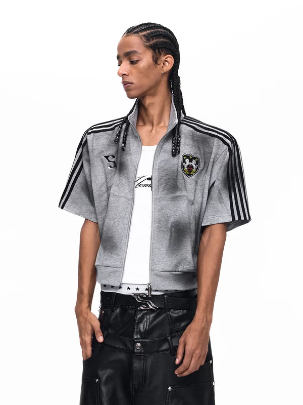 Embroidered Short Sleeve Stand Collar Jacket 2