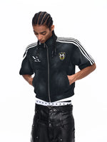 Embroidered Short Sleeve Stand Collar Jacket 3