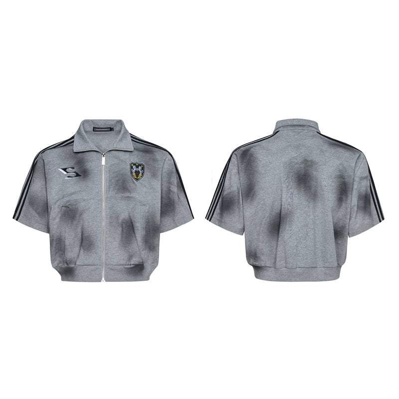 6227240395116,6227240395117,6227240395118,6227240395119, Embroidered Short Sleeve Stand Collar Jacket