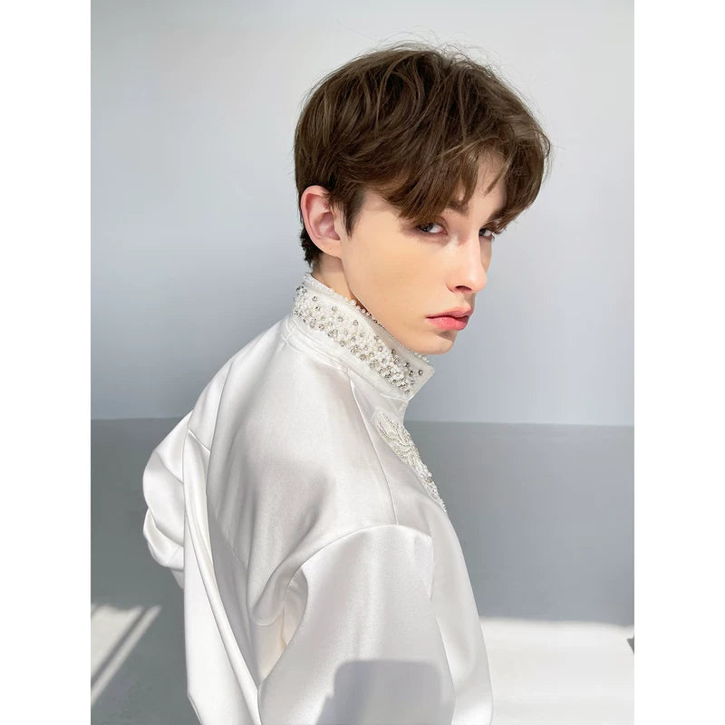 Embroidered Stand Collar Brocade Dress Shirt 2