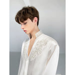 Embroidered Stand Collar Brocade Dress Shirt 4