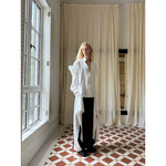 Embroidered Stand Collar Long Sleeve Ribbon Shirt 3