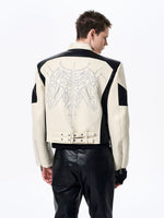 Embroidered Stand Collar Motorcycle Leather Jacket 2