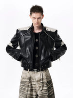 Embroidered Stand Collar Motorcycle Leather Jacket 3