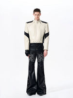 Embroidered Stand Collar Motorcycle Leather Jacket 4