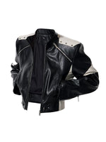 Embroidered Stand Collar Motorcycle Leather Jacket 5