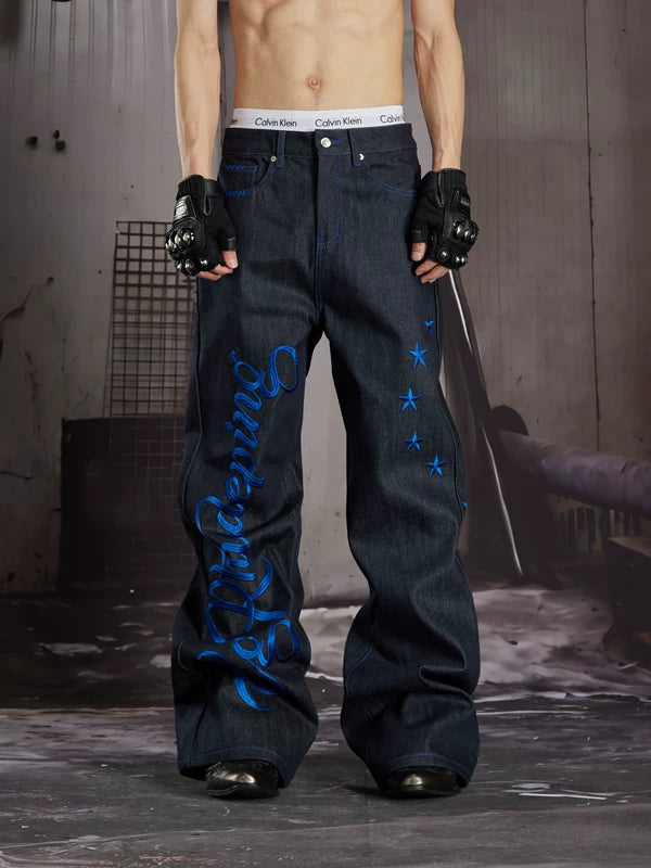 Embroidered Star Straight Leg Denim Jeans 1