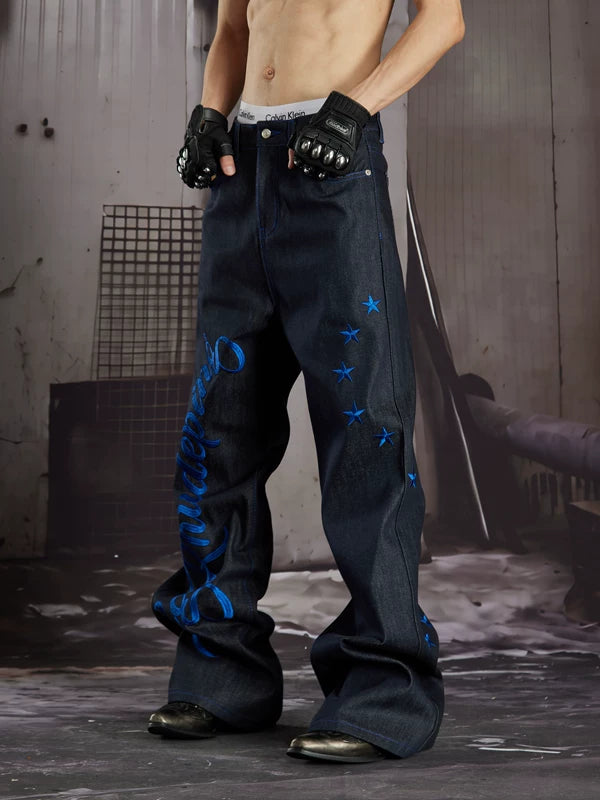 Embroidered Star Straight Leg Denim Jeans 3