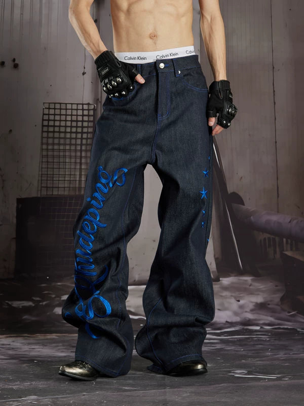Embroidered Star Straight Leg Denim Jeans 5