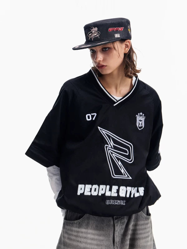 Embroidered Streetwear Sporty V-Neck Hoodie 1