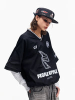 Embroidered Streetwear Sporty V-Neck Hoodie 2